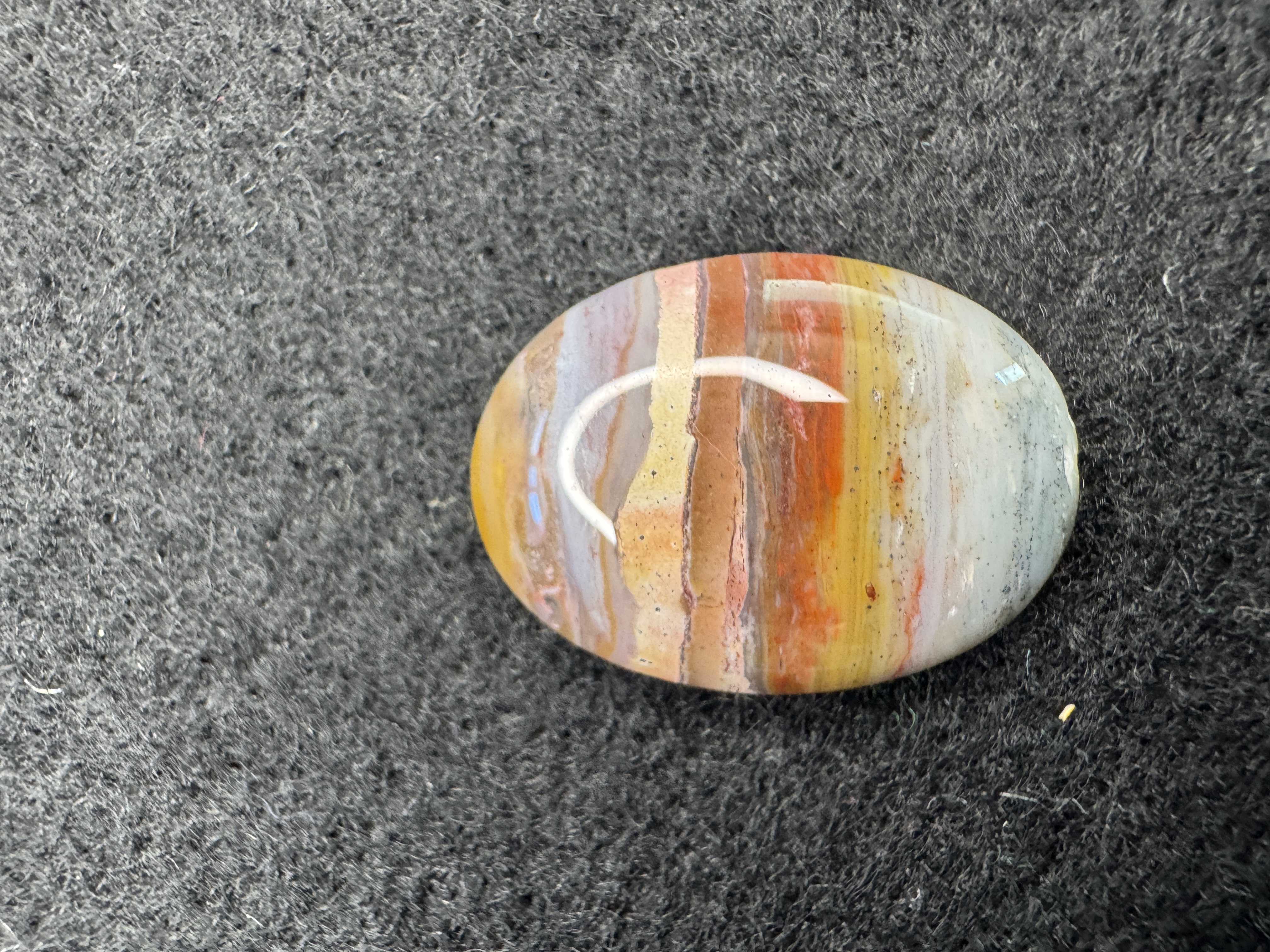 Banded Jasper Agate Cabochon with multicolored bands and natural inclusions. Polished gemstone for jewelry making and collectors.