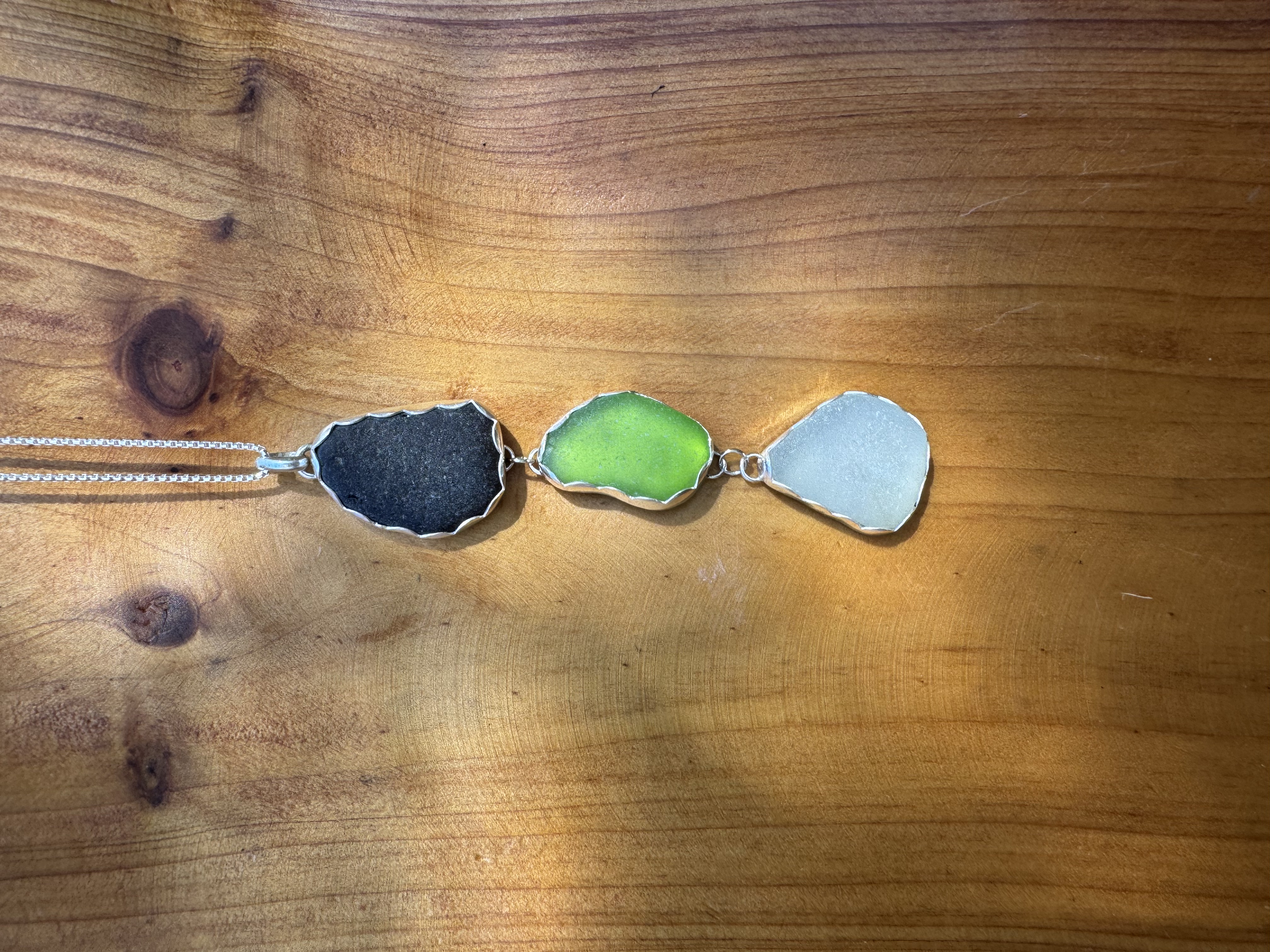 3 piece, 3 color seglass necklace view 2