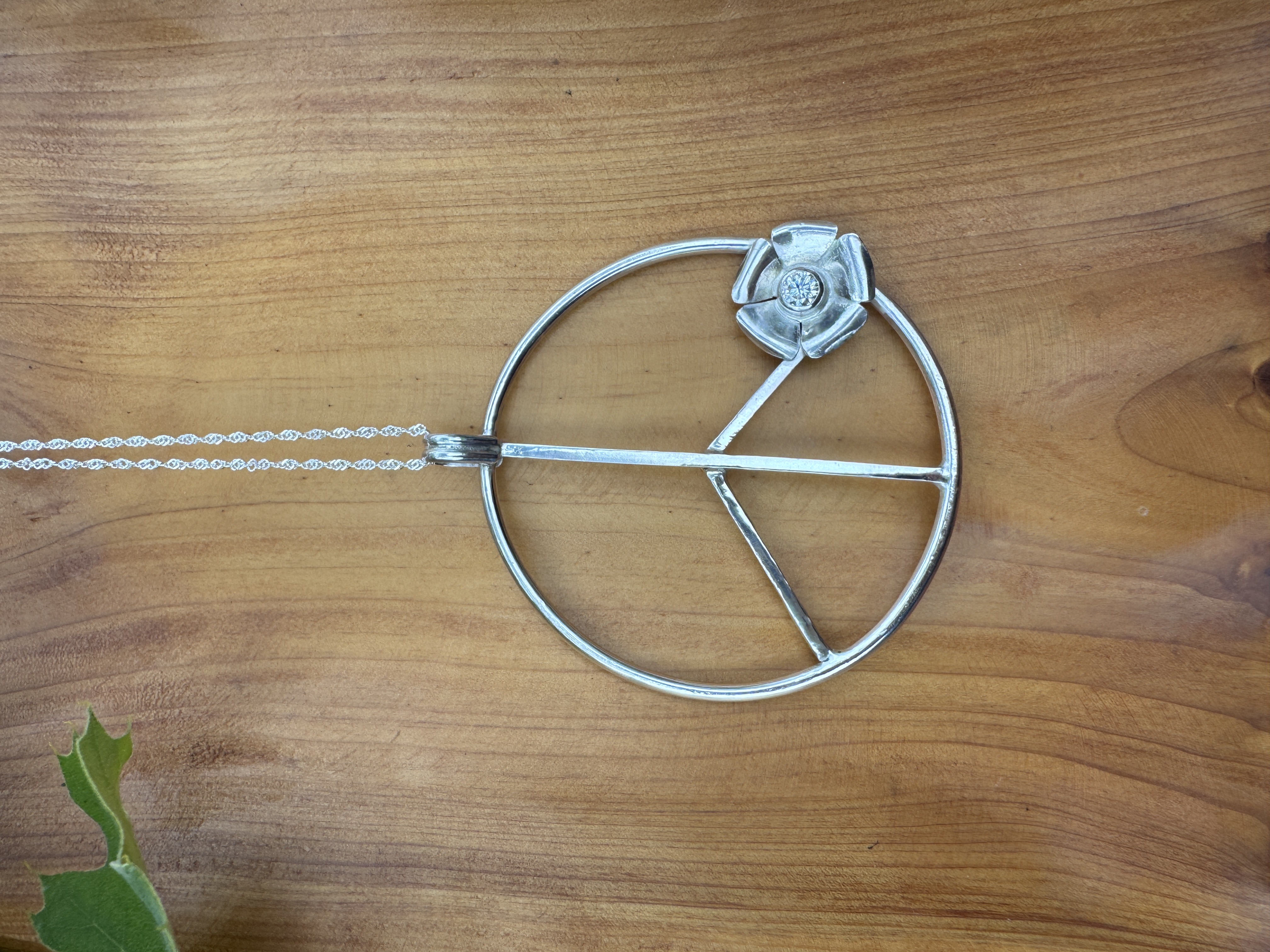 Large peace sign with moissanite flower view 3