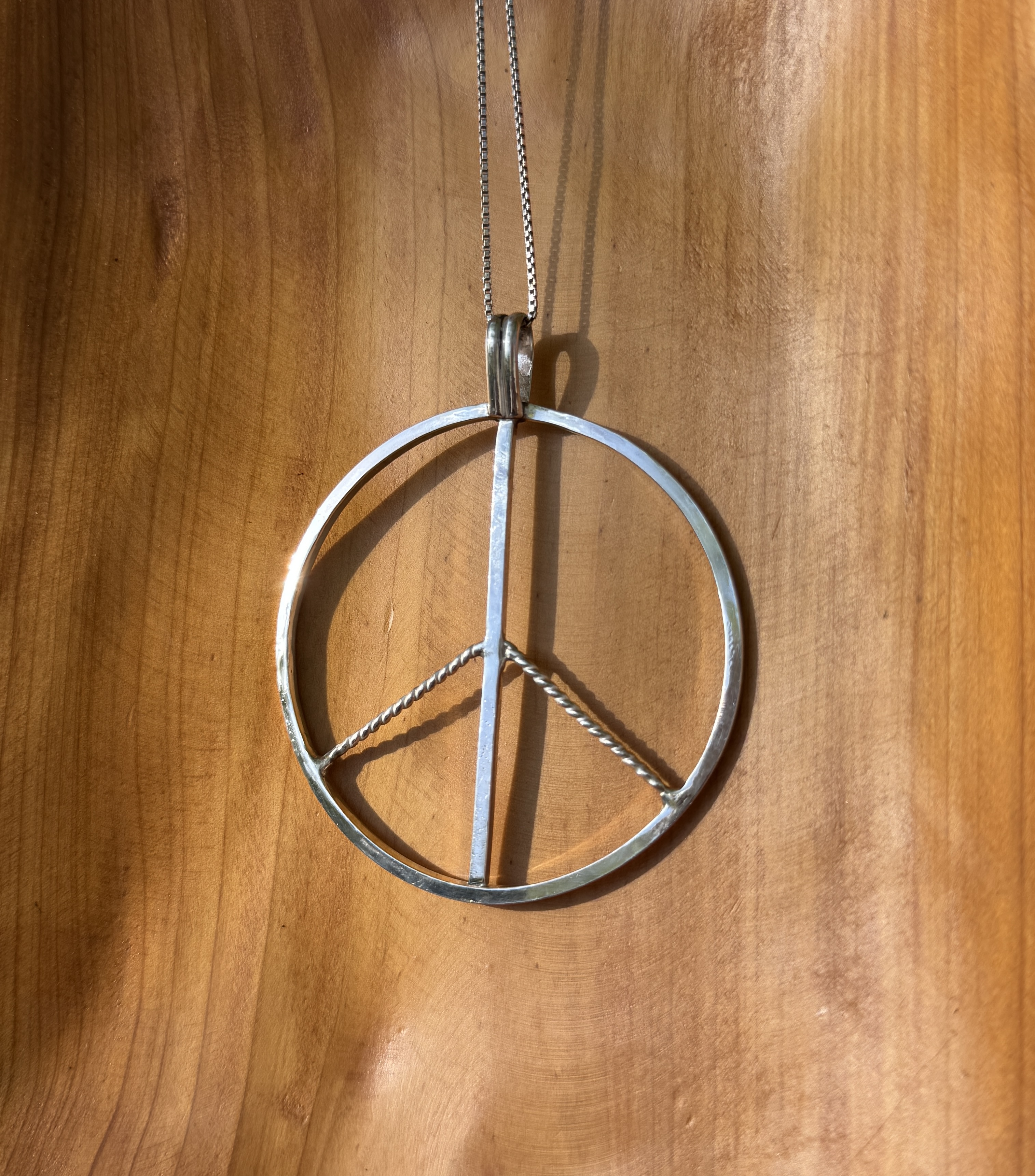 Large peace sign sterling silver necklace view 2