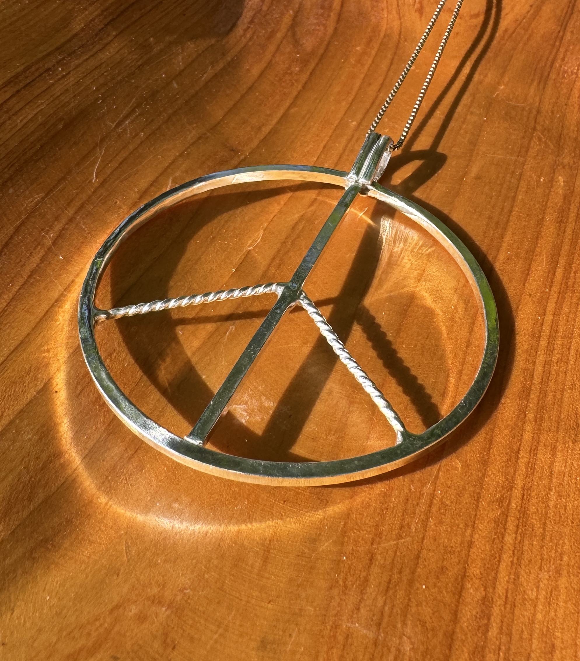Large peace sign sterling silver necklace view 3