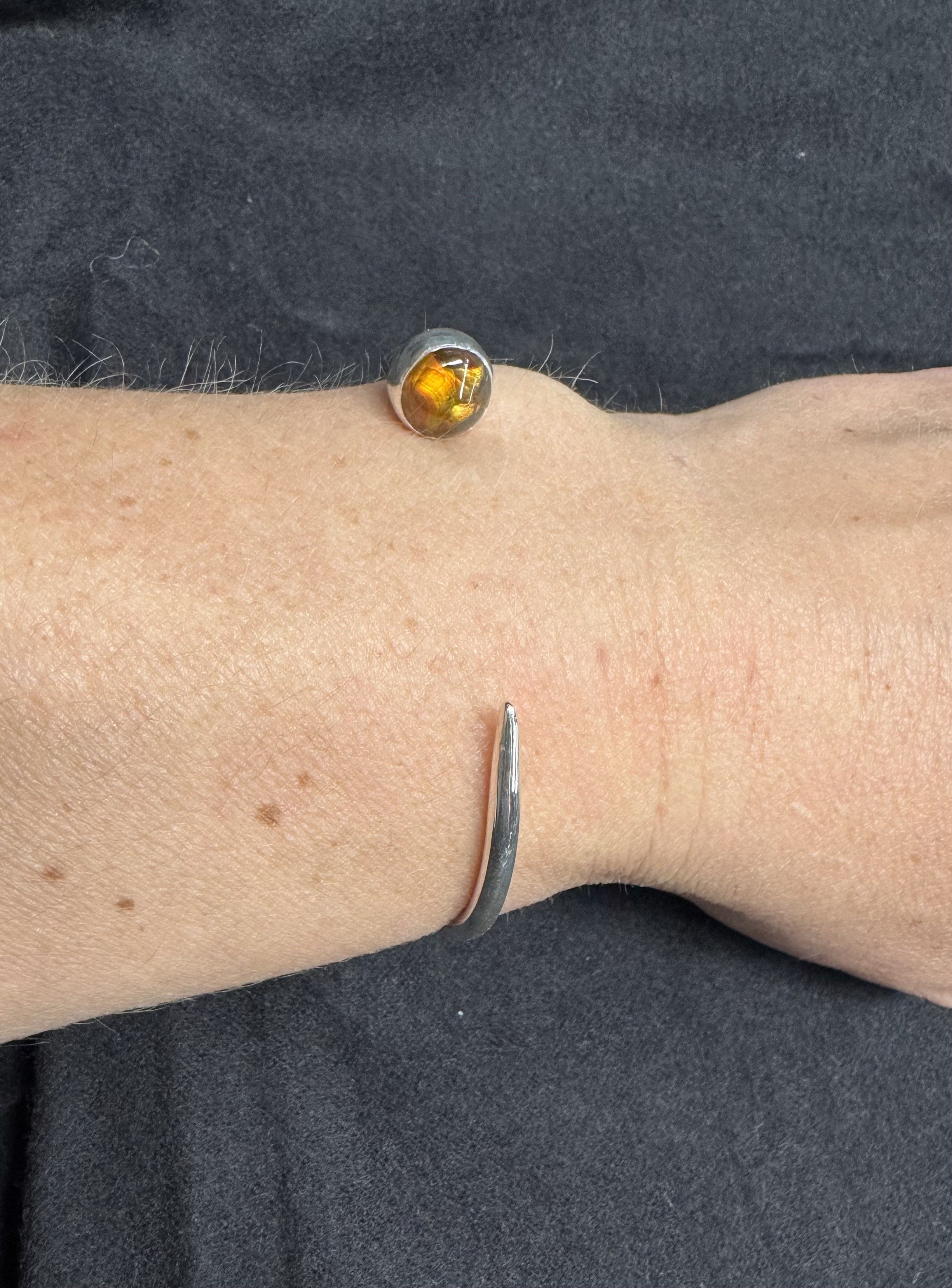 Fire agate silver cuff view 3