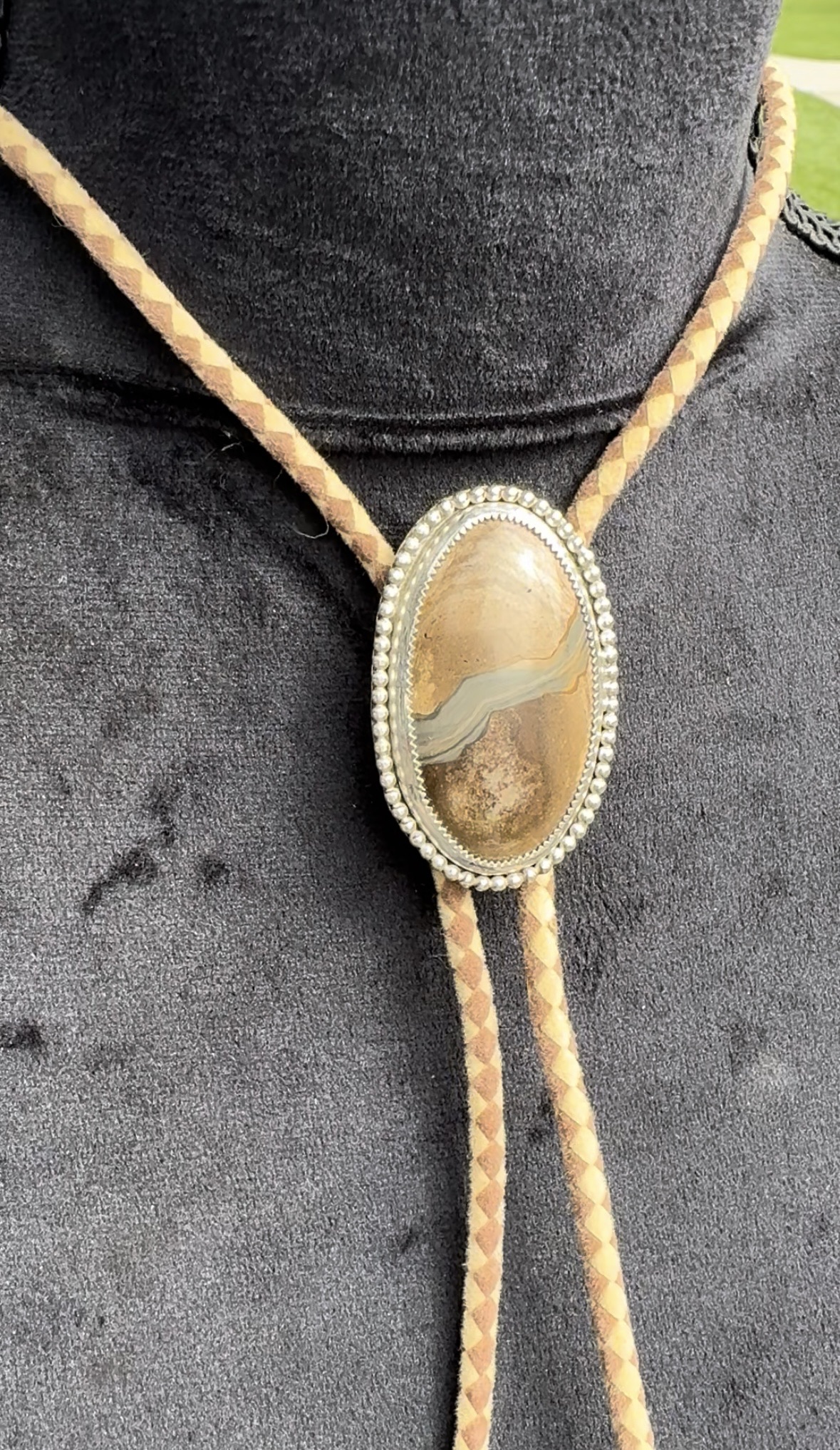 Artisan Beach Stone Bolo Tie in Custom Sterling Silver Setting