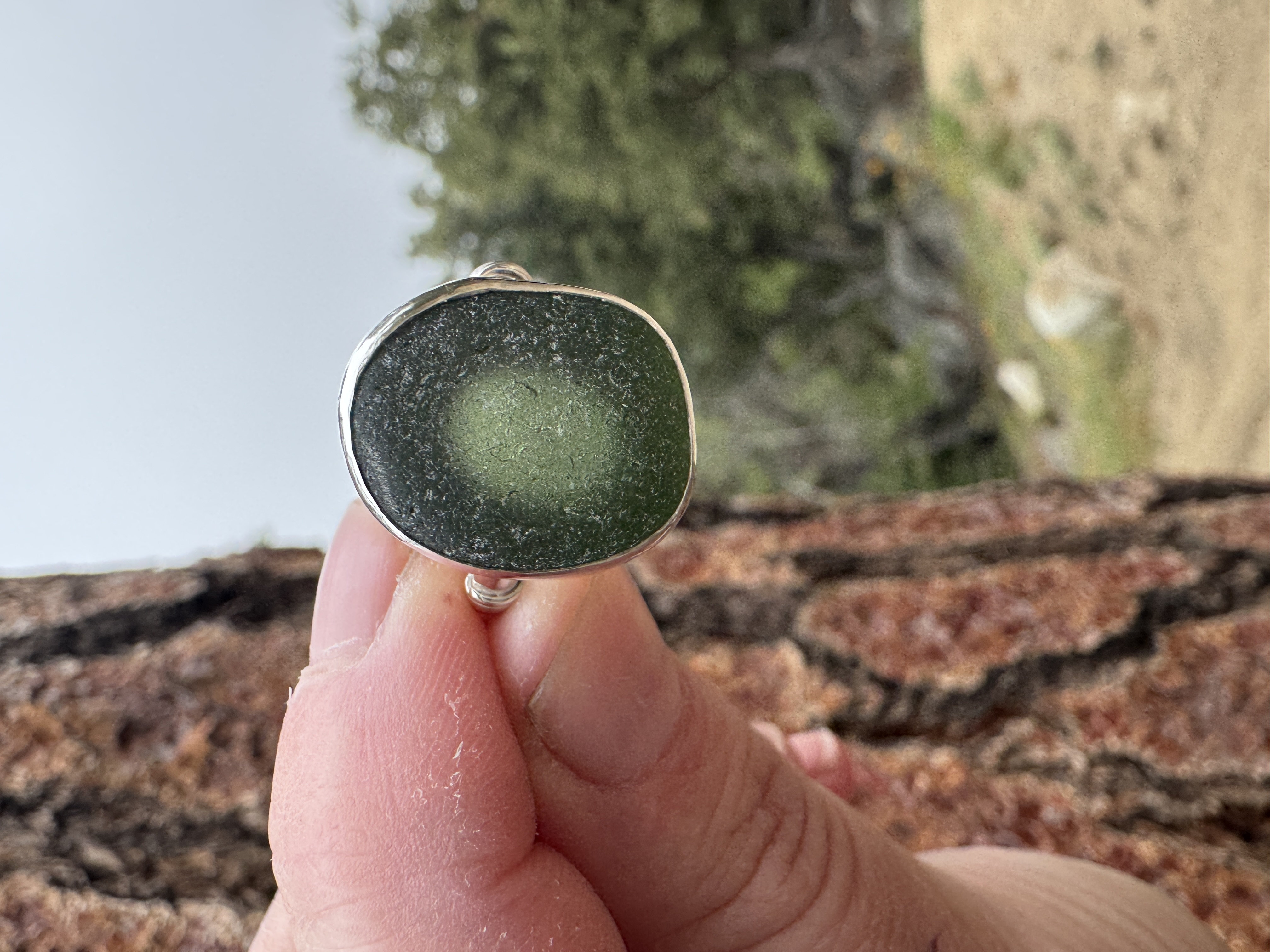 Natural Oval Abalone Shell Sterling Silver Artisan Ring