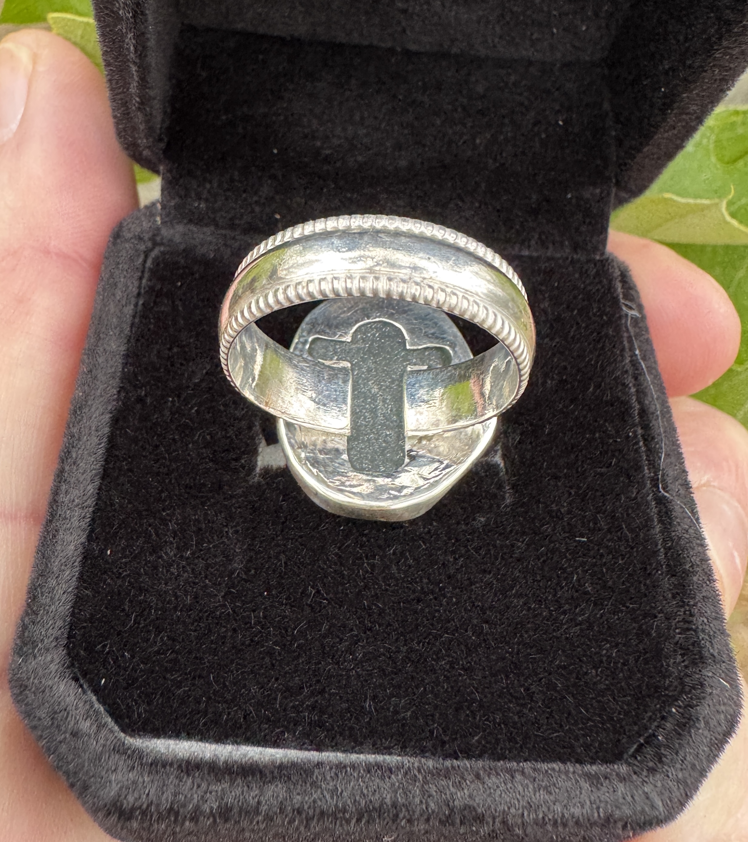 Carved Cross Seaglass Ring view 3