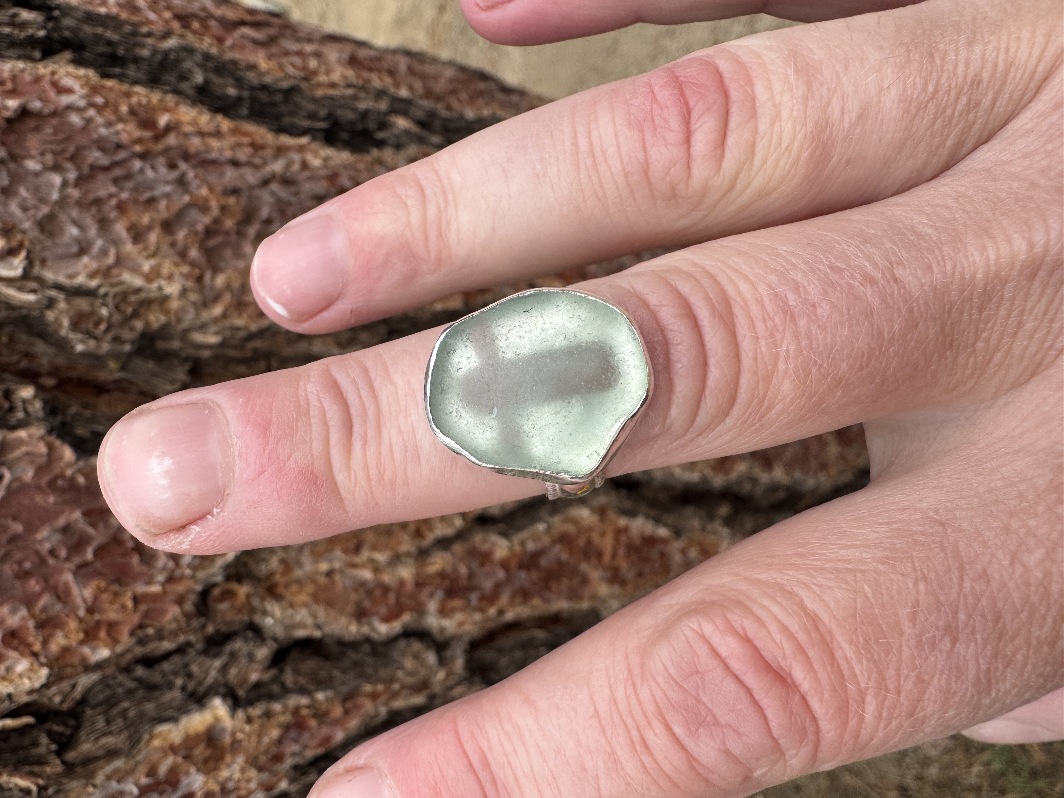 Carved Cross Seaglass Ring view 4