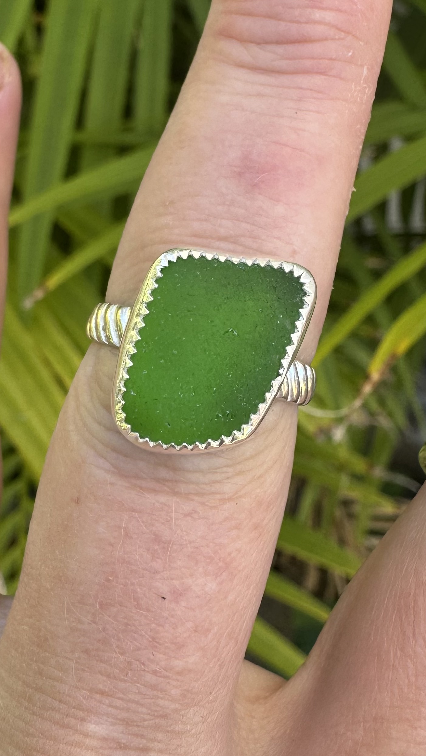 Green sea glass ring angle 2