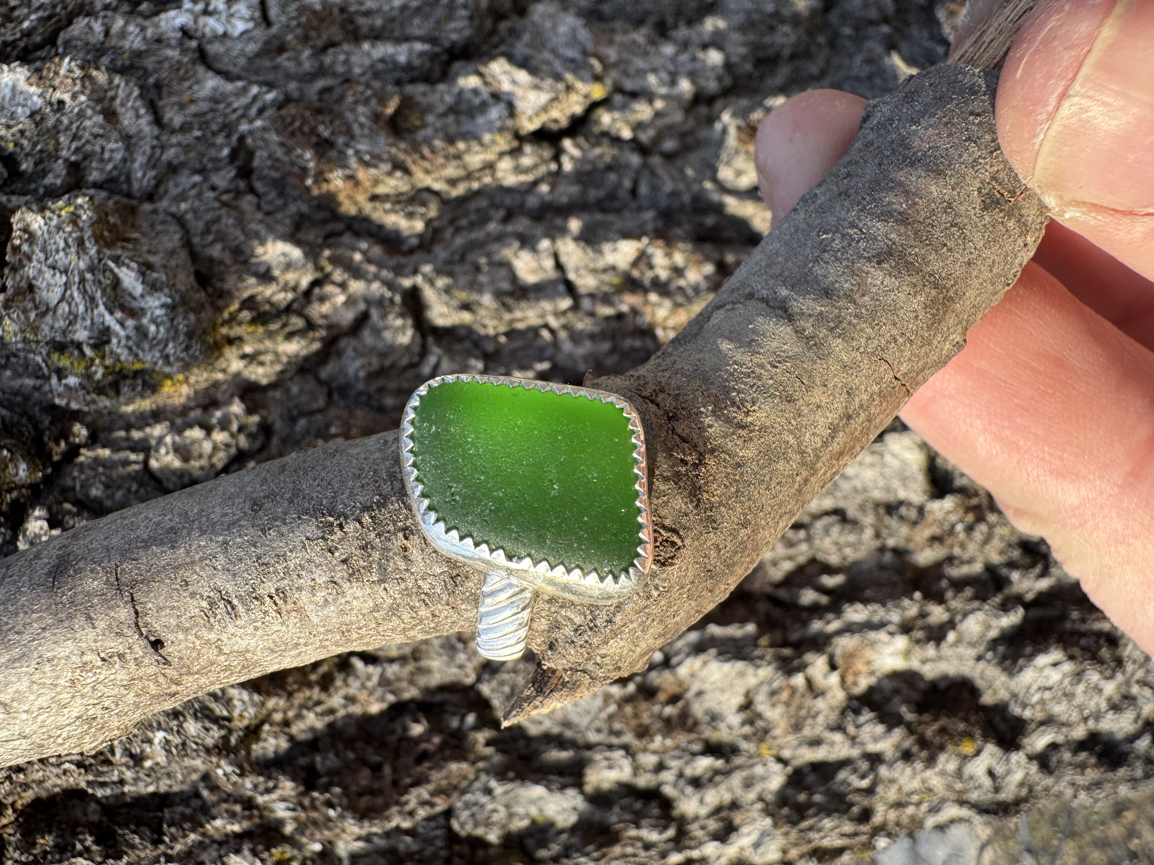 Green sea glass ring angle 3