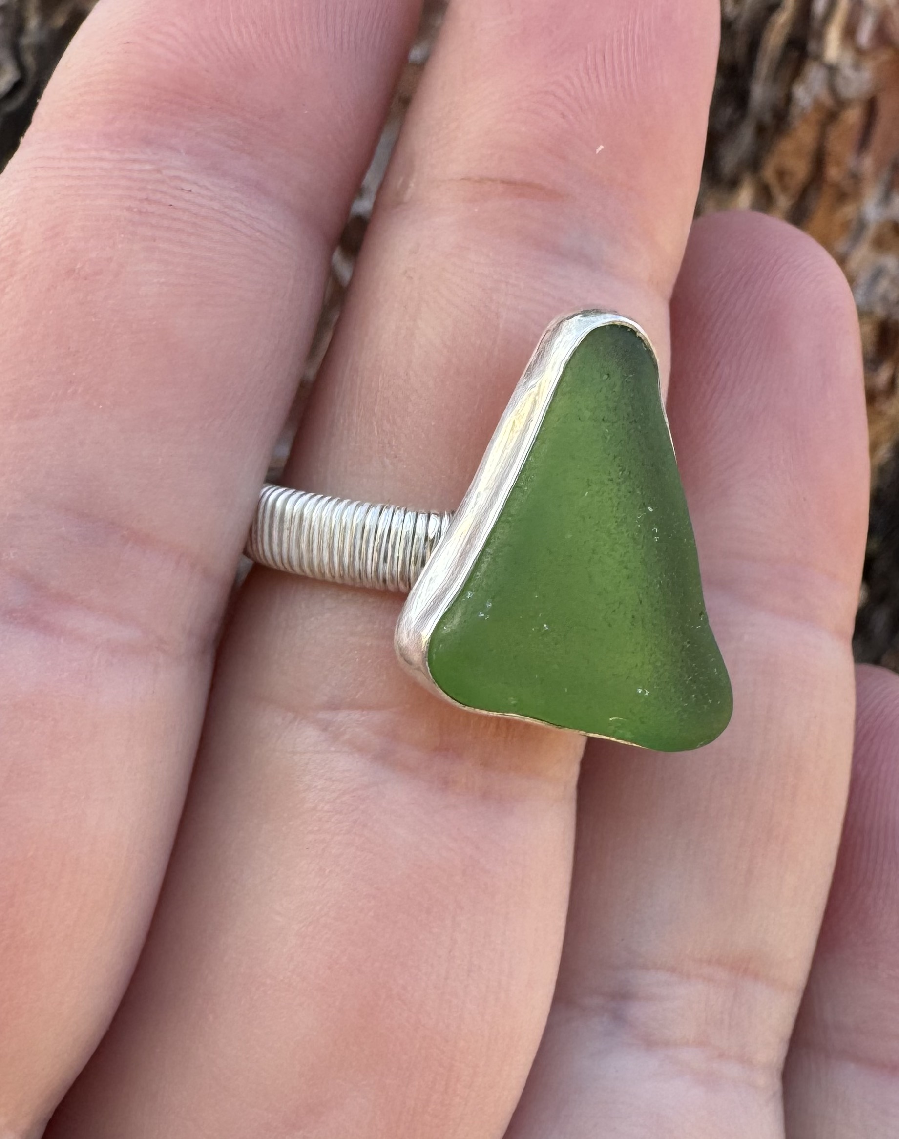 Wire wrapped sea glass ring view 3