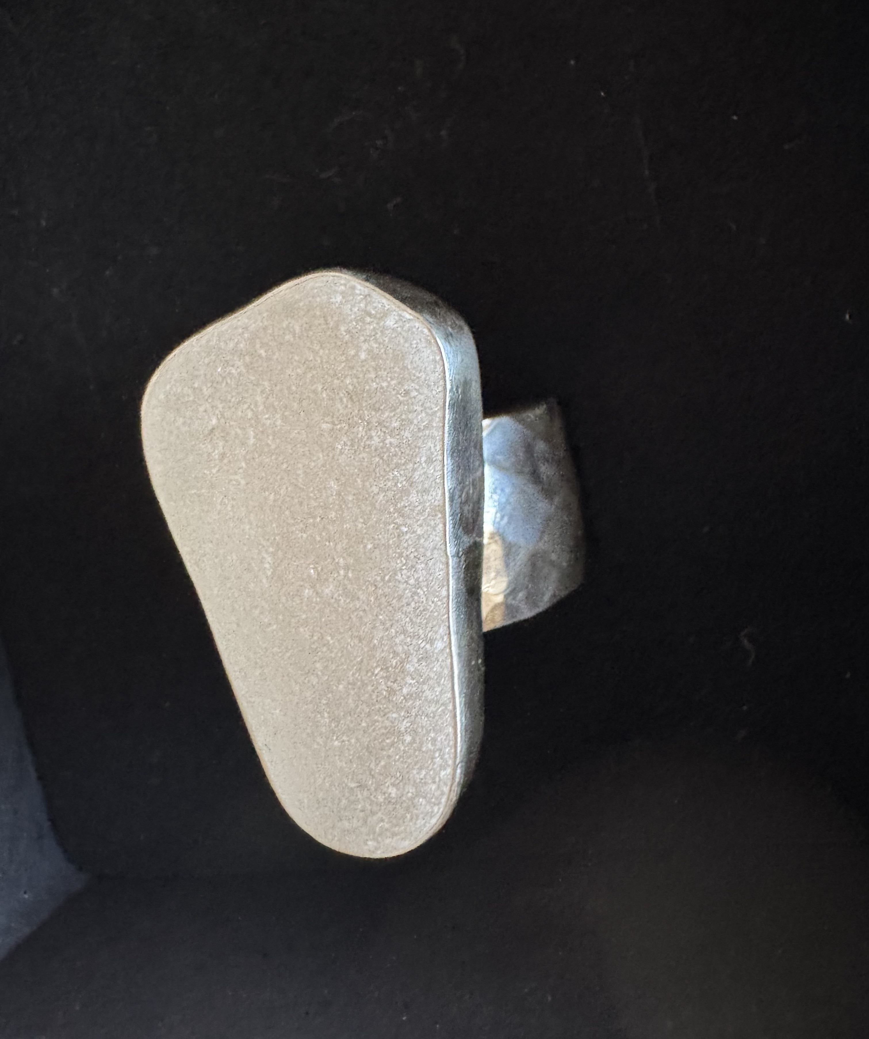 Wide band white sea glass ring view 2