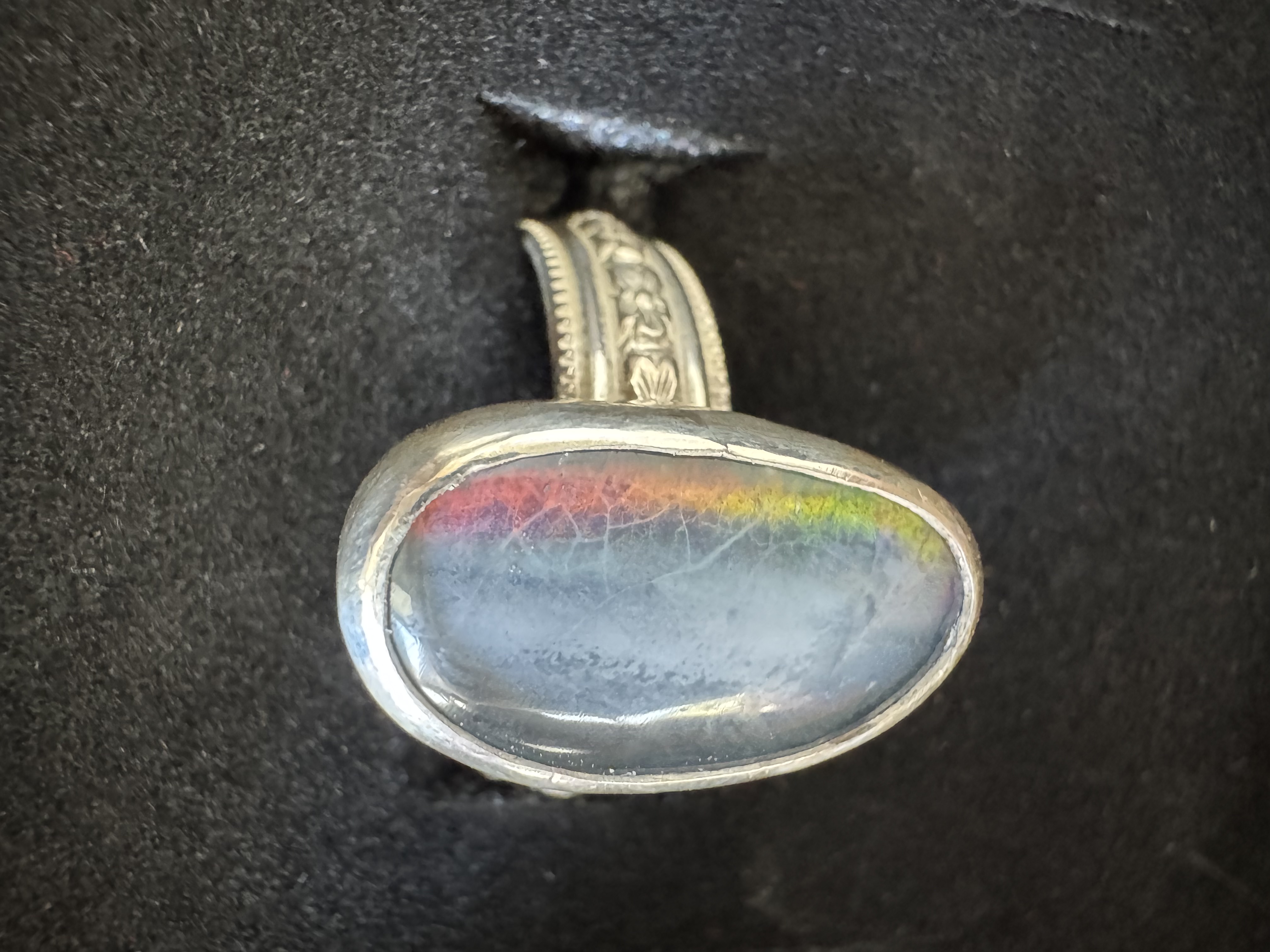 Fire opal triplet ring view 2
