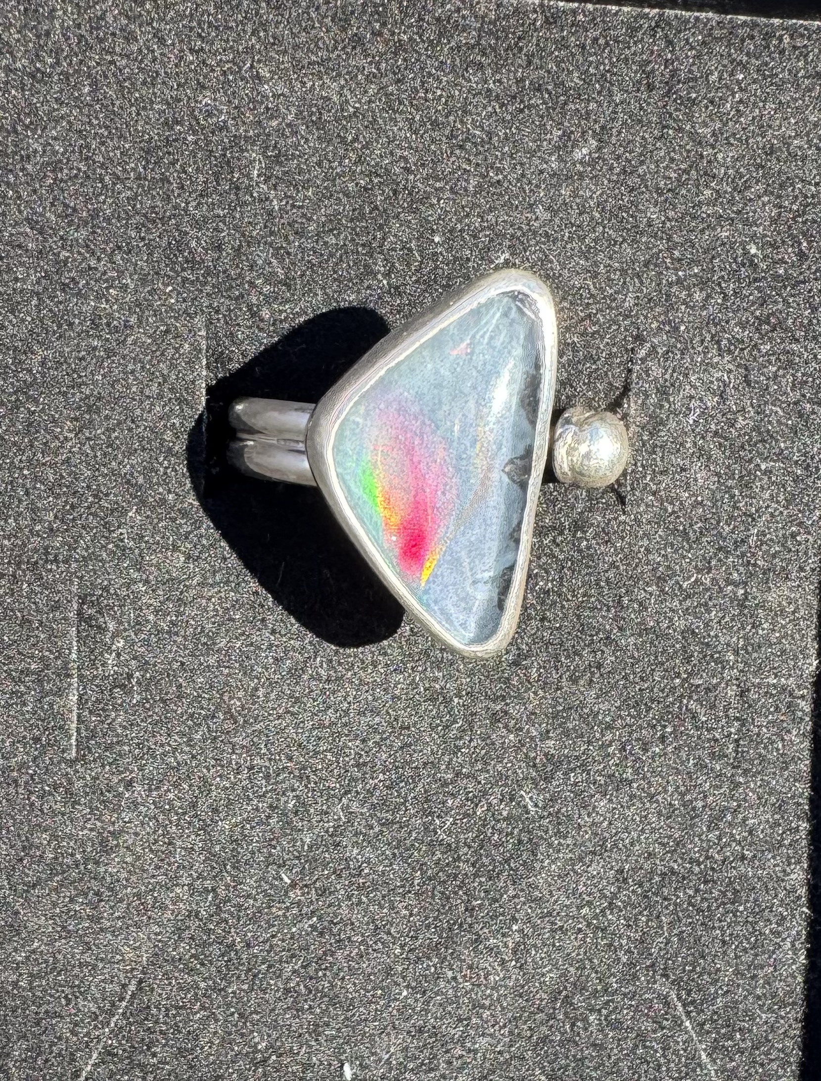 Adjustable Sterling Silver Open Band Multi Flash Opal Ring