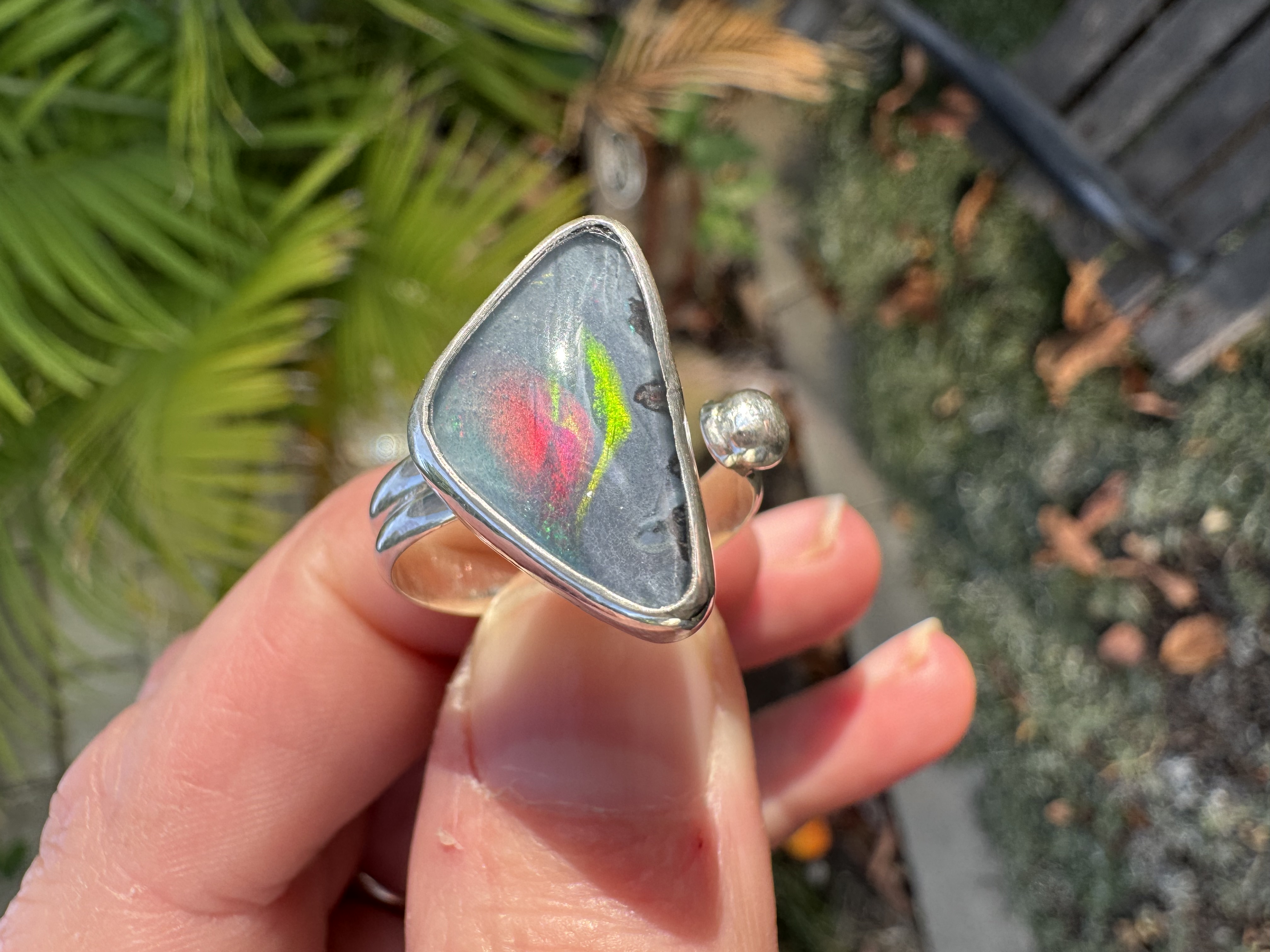 Open band opal ring view 2