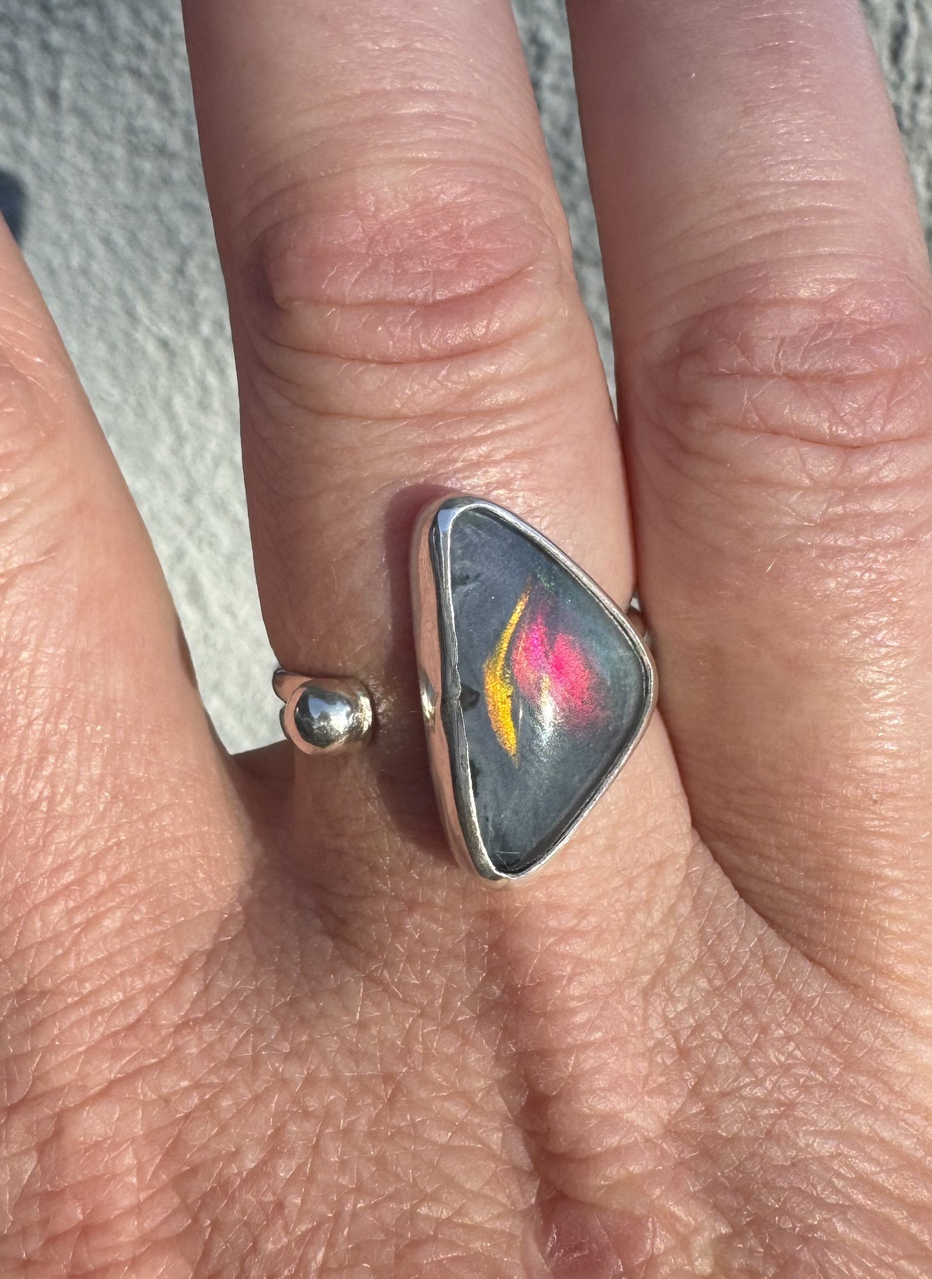 Open band opal ring view 3
