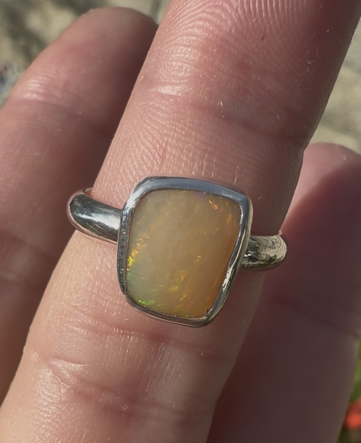 Solid Peach Mexican Cantera Fire Opal Minimalist Silver Ring