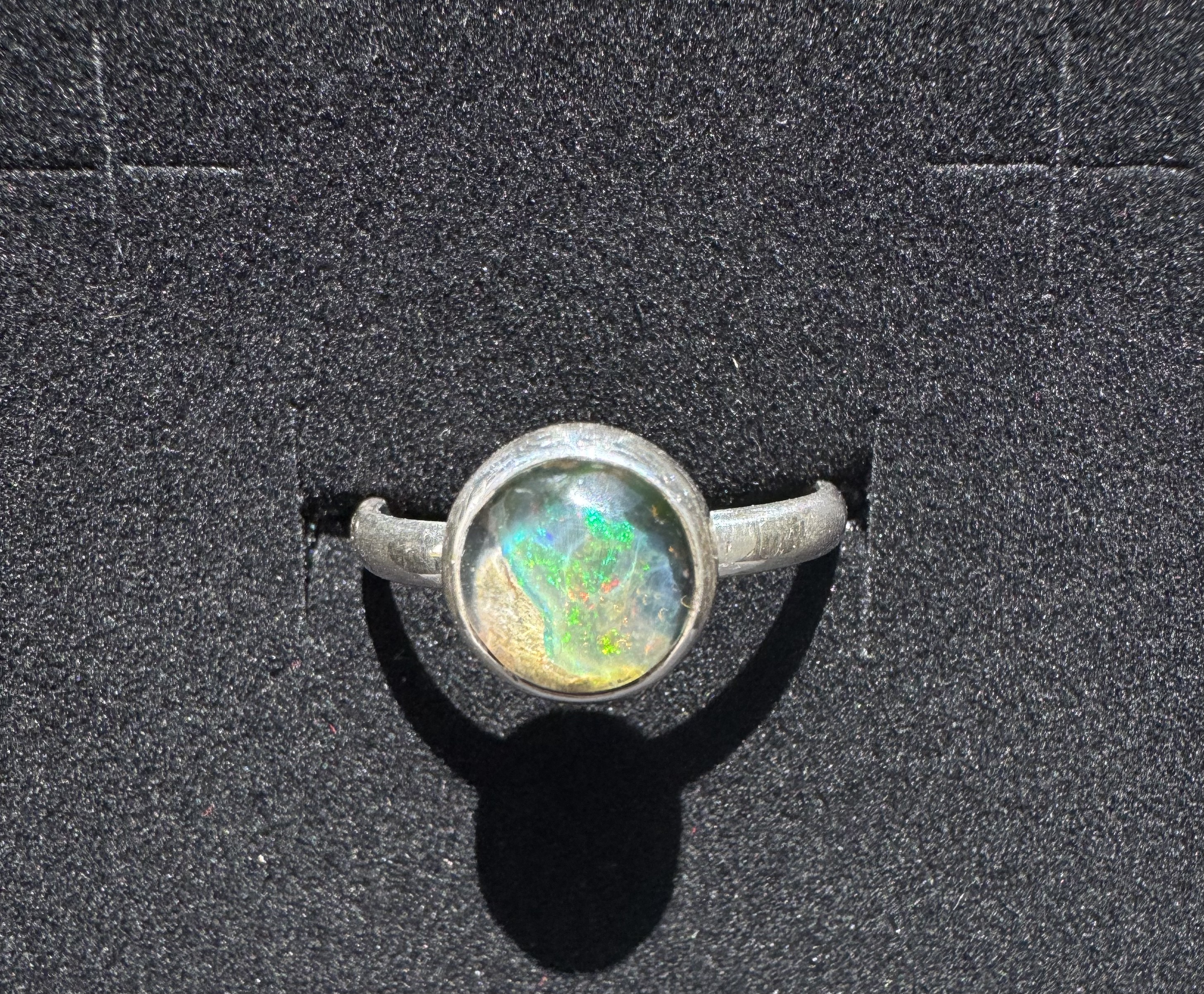 Dainty Minimalist Blue Green Opal Stacking Silver Ring