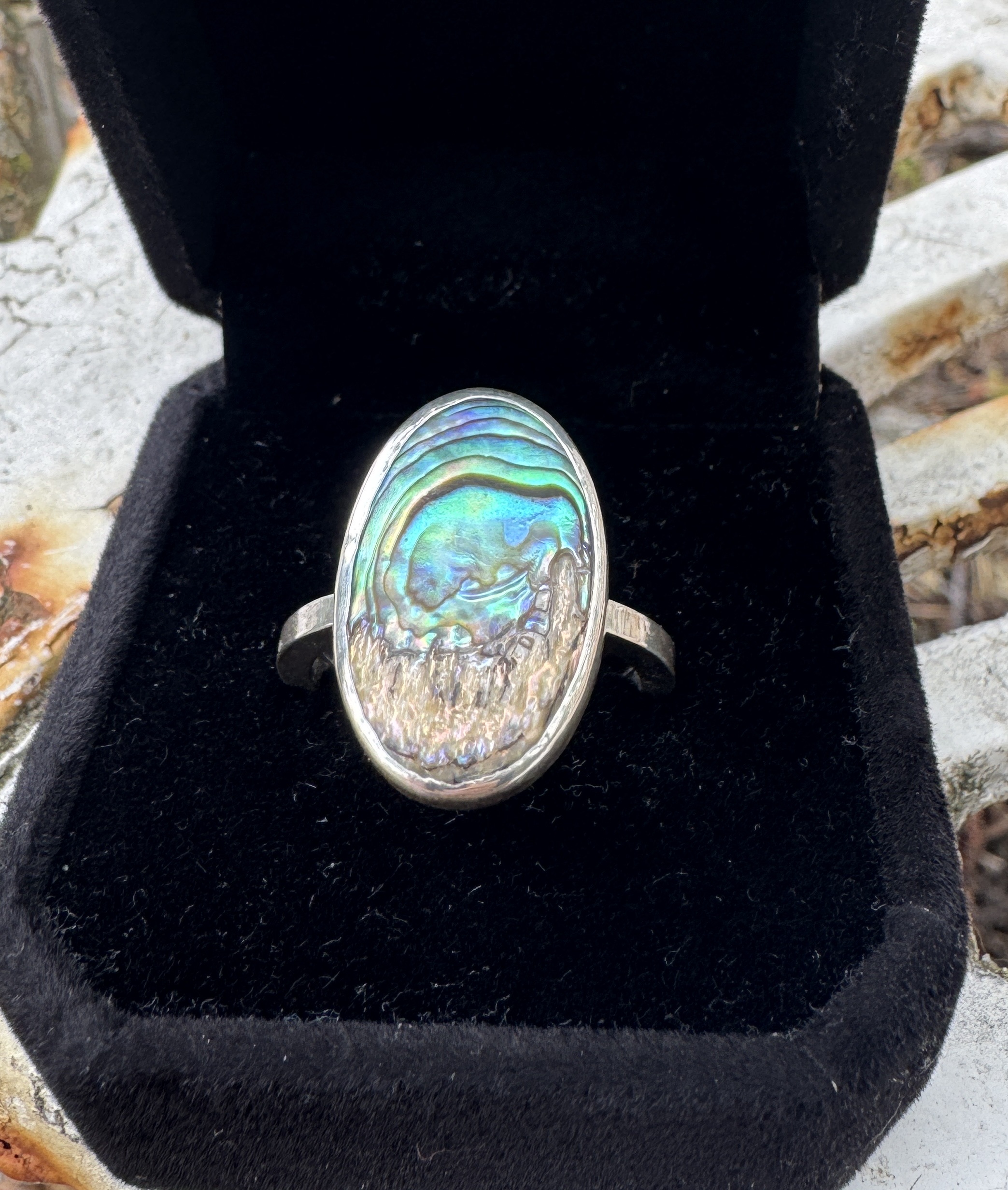 Abalone shell ring view 2