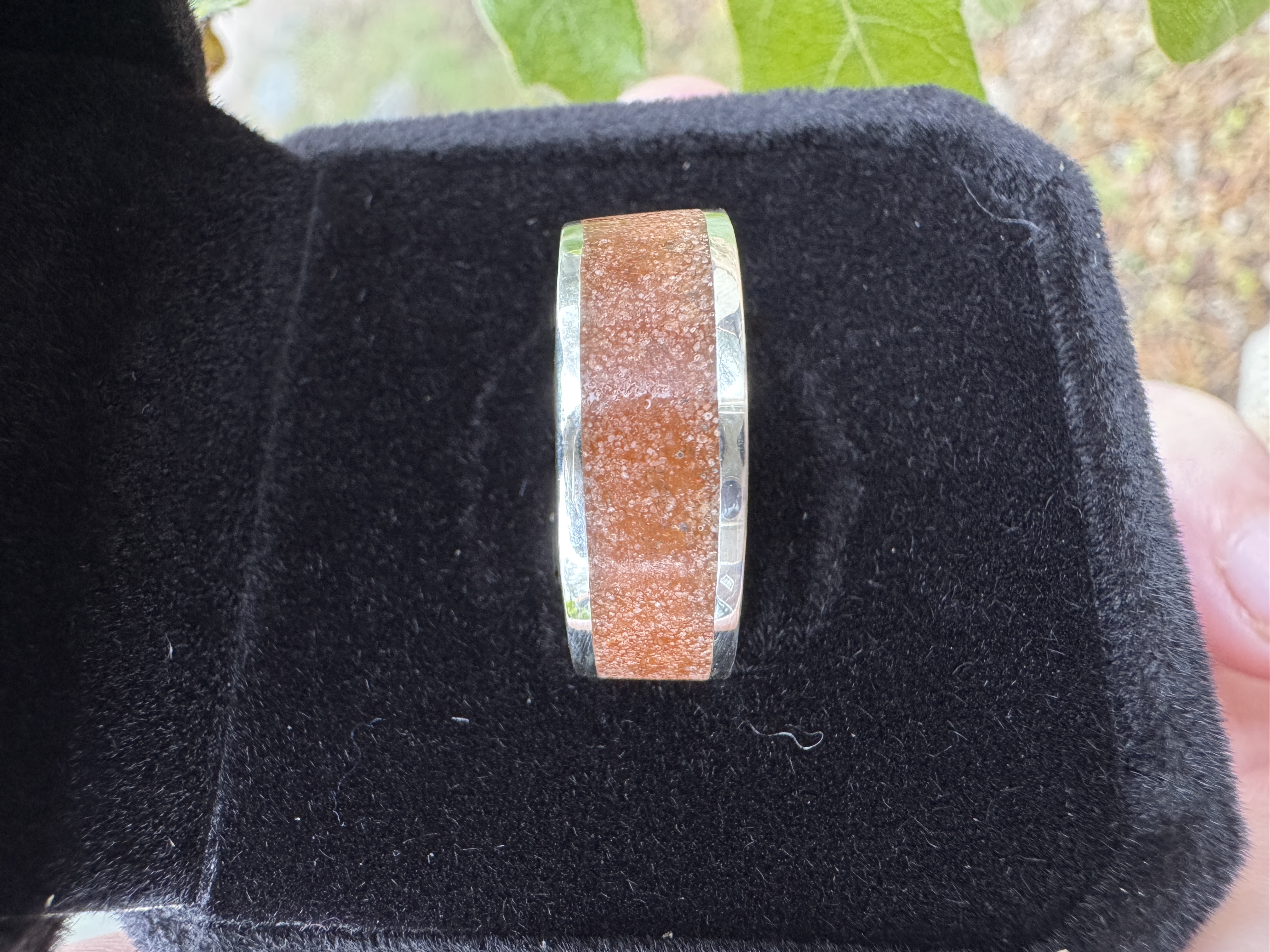 Utah pink sand inlay ring view 2